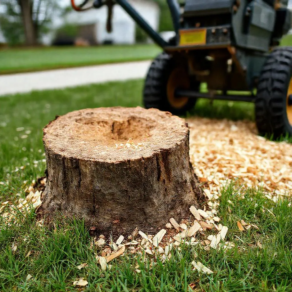 Stump grinder removing a stump in a northeast Indiana yard